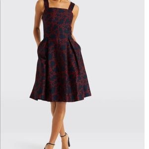 Draper James Navy Dress with Red Floral Print